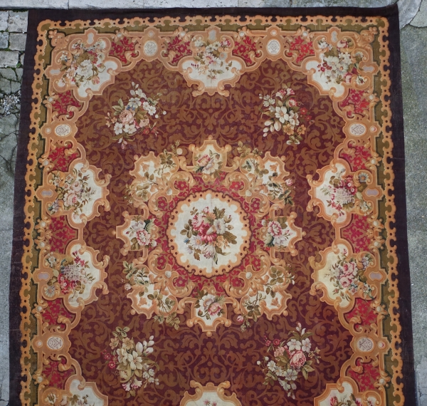 Large Louis XV style Aubusson carpet, 19th century - Napoleon III production - 480cm x 600cm