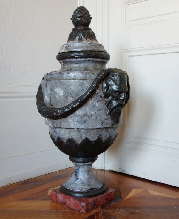 Tall cast iron vase / urn marble-style and bronze-style patinated, Louis XVI style - 79cm