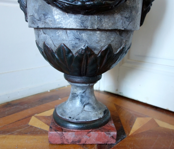 Tall cast iron vase / urn marble-style and bronze-style patinated, Louis XVI style - 79cm