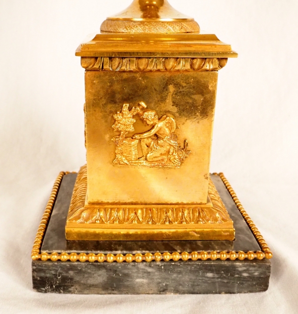 Tall ormolu ornamental vase, late 18th century or circa 1800 - blue Turquin marble base