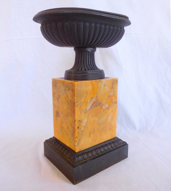 Charles X patinated bronze and yellow Sianna marble decorative cup, 19th century