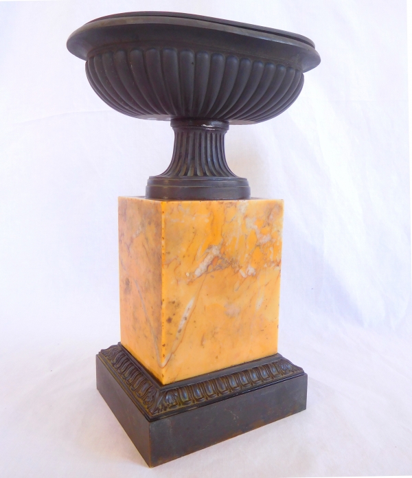 Charles X patinated bronze and yellow Sianna marble decorative cup, 19th century