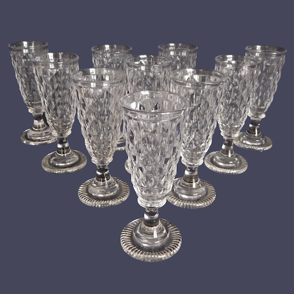 Set of 11 cut crystal champagne flutes, Le Creusot - early 19th century production