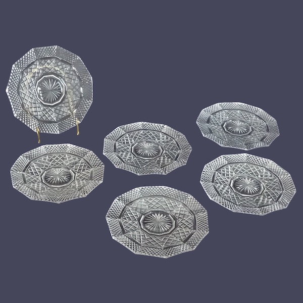 Set of 6 Le Creusot crystal dessert plates, early 19th century circa 1815