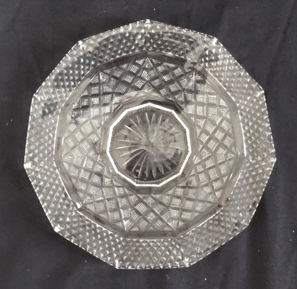 Série de 6 assiettes à gâteau undécagonales en cristal du Creusot, début XIXe siècle vers 1815