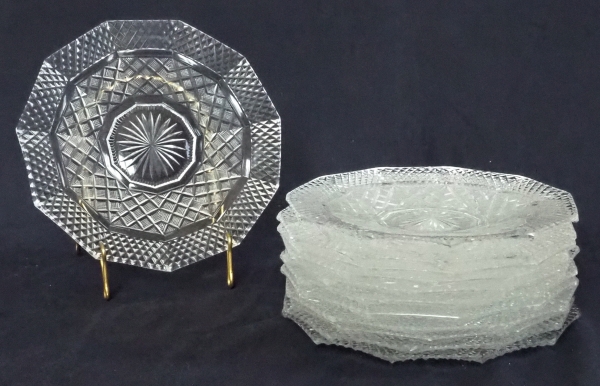 Set of 6 Le Creusot crystal dessert plates, early 19th century circa 1815