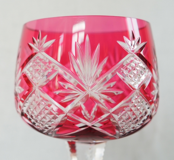 6 Baccarat crystal wine glasses (hock glasses / roemers) Hyeres pattern, pink overlay crystal
