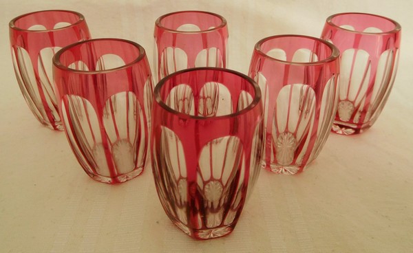 6 St Louis overlay crystal goblets or liquor glasses