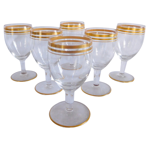 Set of 6 Baccarat crystal port glasses enhanced with fine gold - signed