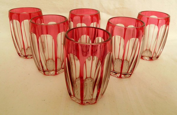 6 St Louis overlay crystal goblets or port glasses