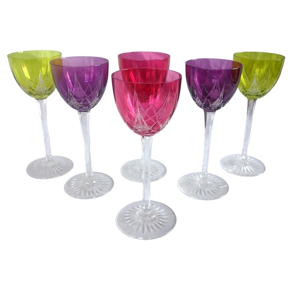 6 verres à vin du Rhin en cristal de Baccarat overlay, modèle Epron