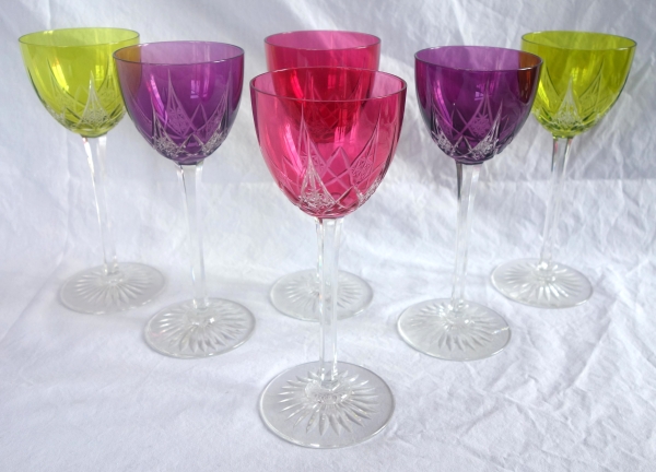 6 verres à vin du Rhin en cristal de Baccarat overlay, modèle Epron