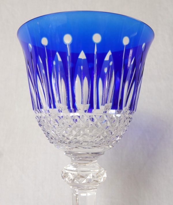 Set of 6 St Louis crystal hock glasses - roemers - Tommy pattern, overlay crystal - signed