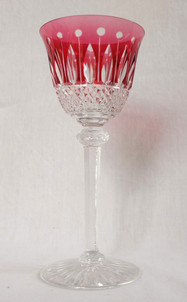 Set of 6 St Louis crystal hock glasses - roemers - Tommy pattern, overlay crystal - signed