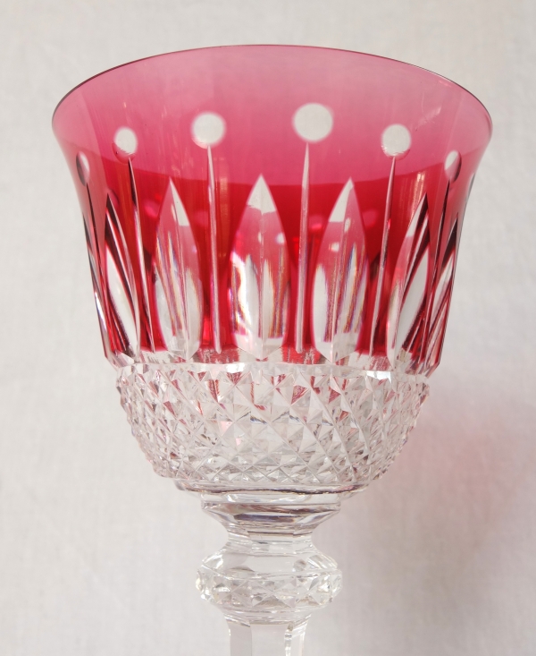Set of 6 St Louis crystal hock glasses - roemers - Tommy pattern, overlay crystal - signed