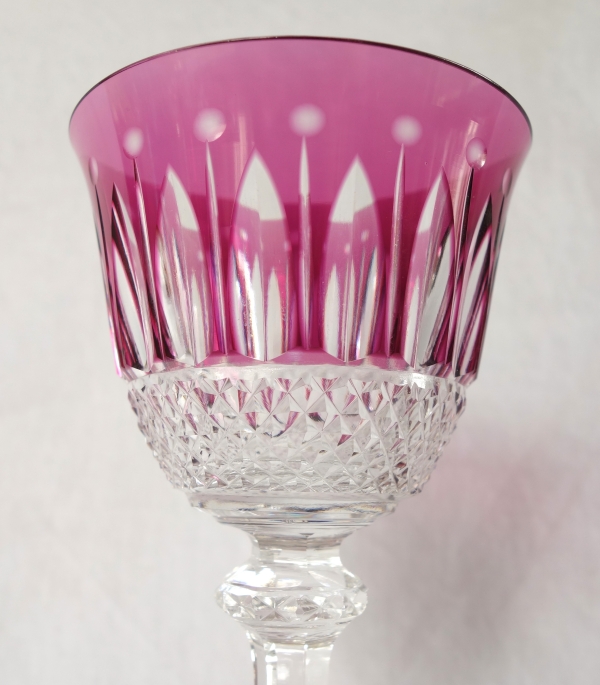 Set of 6 St Louis crystal hock glasses - roemers - Tommy pattern, overlay crystal - signed