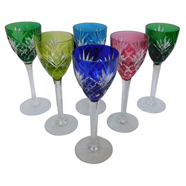 6 verres à vin du Rhin en cristal de St Louis overlay, modèle Chantilly - signés