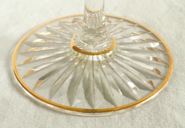 6 Baccarat crystal hock glasses, green overlay crystal enhanced with fine gold