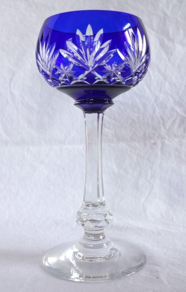 6 Baccarat crystal hock glasses, Massenet pattern, cobalt blue coloured overlay crystal