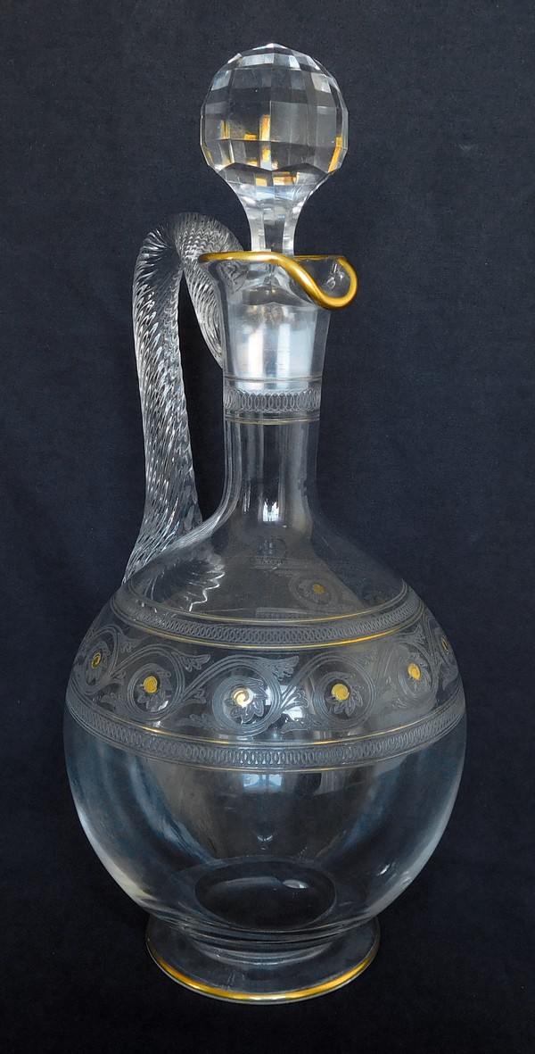Baccarat crystal decanter, engraved and enhanced with fine gold