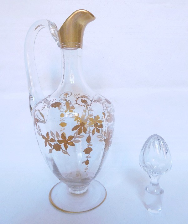 Baccarat crystal wine decanter / ewer enhanced with fine gold