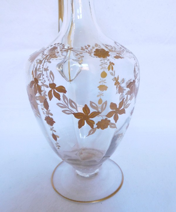 Baccarat crystal wine decanter / ewer enhanced with fine gold