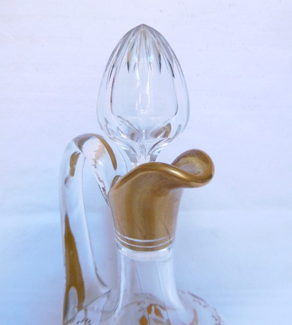 Baccarat crystal wine decanter / ewer enhanced with fine gold