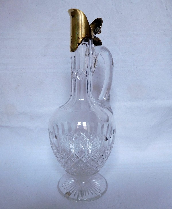 Carafe à vin / aiguiere en cristal de Baccarat richement taillé - étiquette papier