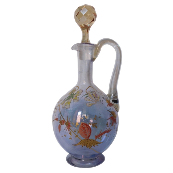 Baccarat crystal coloured, enamelled and gilt wine decanter