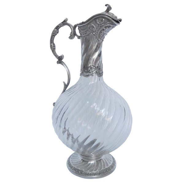 Carafe à liqueur aiguière de style Louis XV en cristal de Baccarat et argent massif