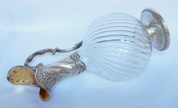 Carafe à liqueur aiguière de style Louis XV en cristal de Baccarat et argent massif