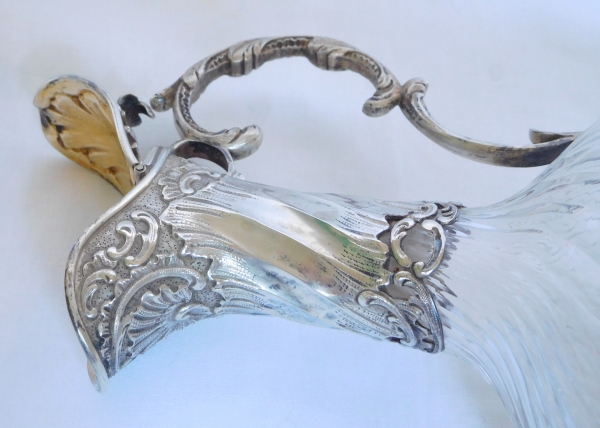 Carafe à liqueur aiguière de style Louis XV en cristal de Baccarat et argent massif