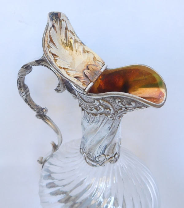 Carafe à liqueur aiguière de style Louis XV en cristal de Baccarat et argent massif