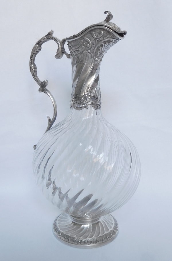 Carafe à liqueur aiguière de style Louis XV en cristal de Baccarat et argent massif