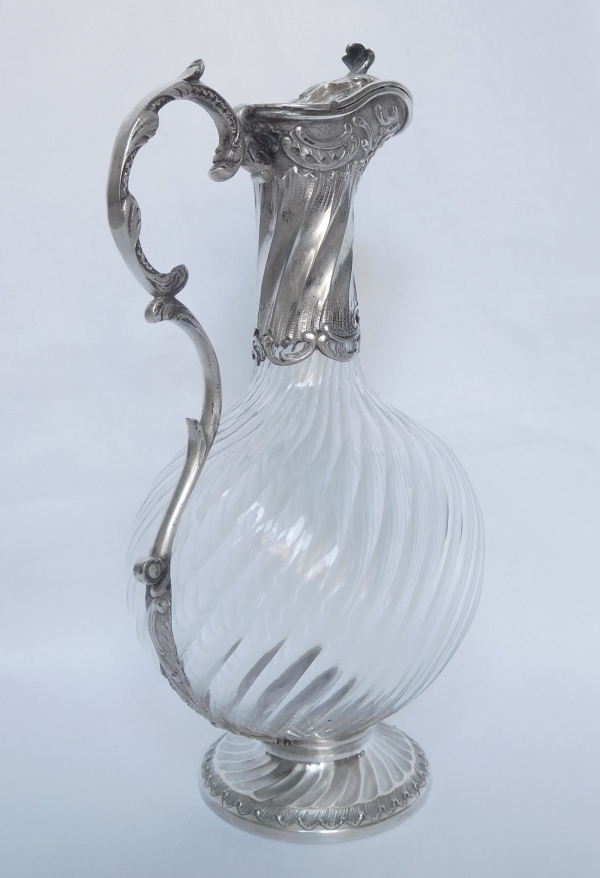 Carafe à liqueur aiguière de style Louis XV en cristal de Baccarat et argent massif