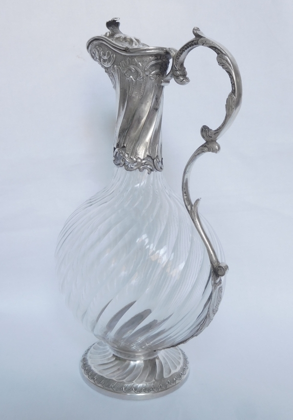 Carafe à liqueur aiguière de style Louis XV en cristal de Baccarat et argent massif