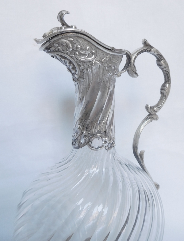 Baccarat crystal and sterling silver Louis XV style ewer / liquor decanter