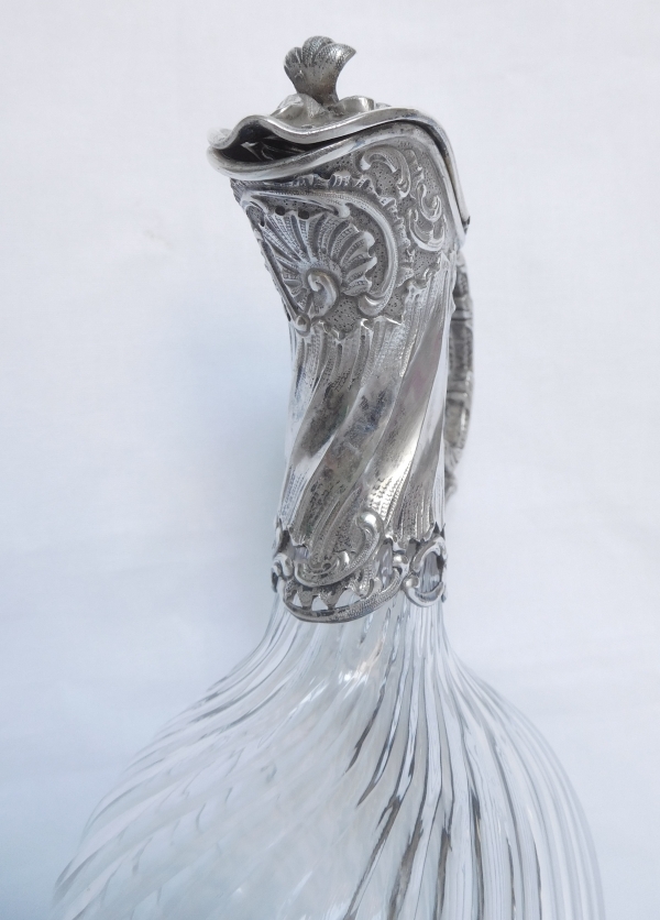 Carafe à liqueur aiguière de style Louis XV en cristal de Baccarat et argent massif