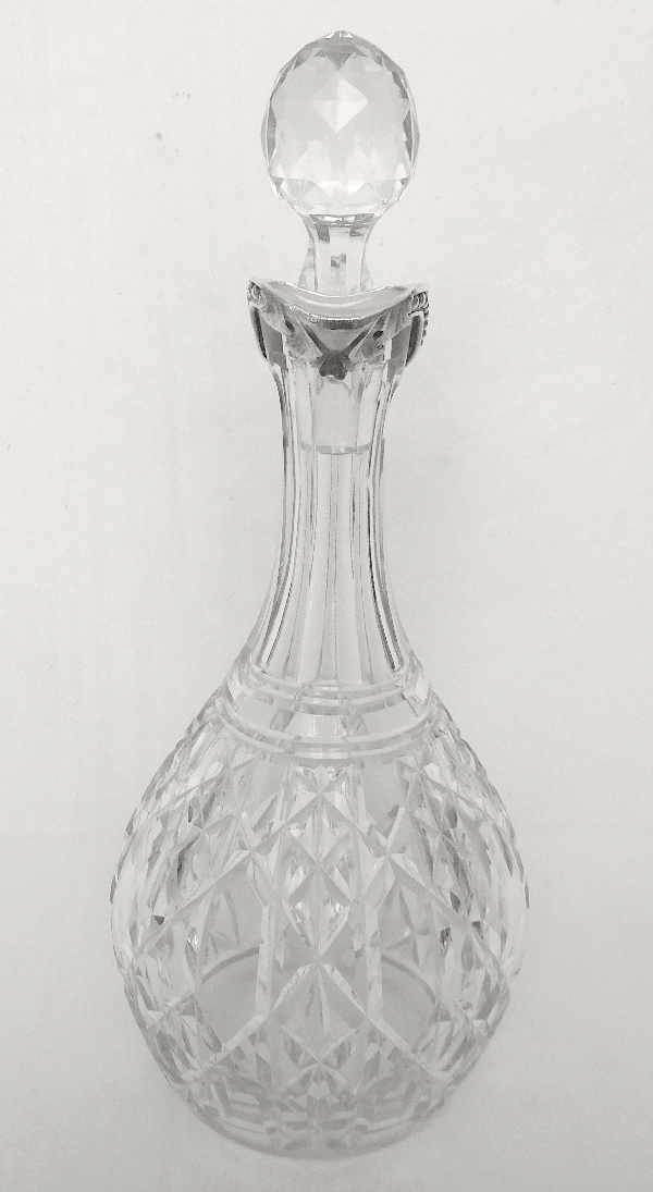 Rare aiguière en cristal de Baccarat, modèle Juigné, monture en argent massif, poinçon Minerve