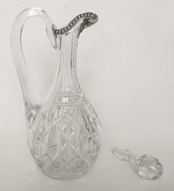 Rare Baccarat crystal and sterling silver ewer / decanter, Juigne pattern