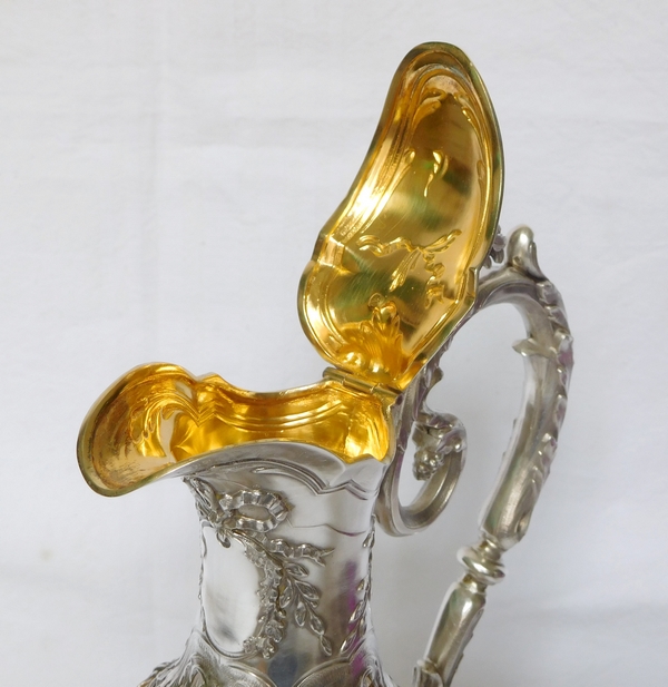 Aiguière de style Louis XVI en cristal de Baccarat & argent massif, fin XIXe / début XXe, par Henri Ofti