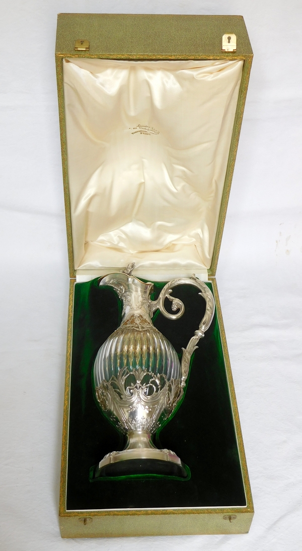 Aiguière de style Louis XVI en cristal de Baccarat & argent massif, fin XIXe / début XXe, par Henri Ofti