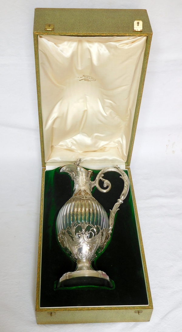 Louis XVI style crystal, sterling silver and vermeil ewer, late 19th century