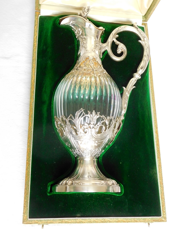 Louis XVI style crystal, sterling silver and vermeil ewer, late 19th century