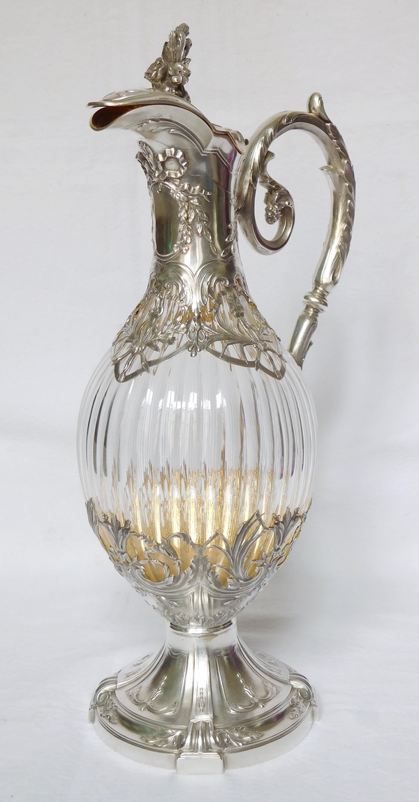 Louis XVI style crystal, sterling silver and vermeil ewer, late 19th century