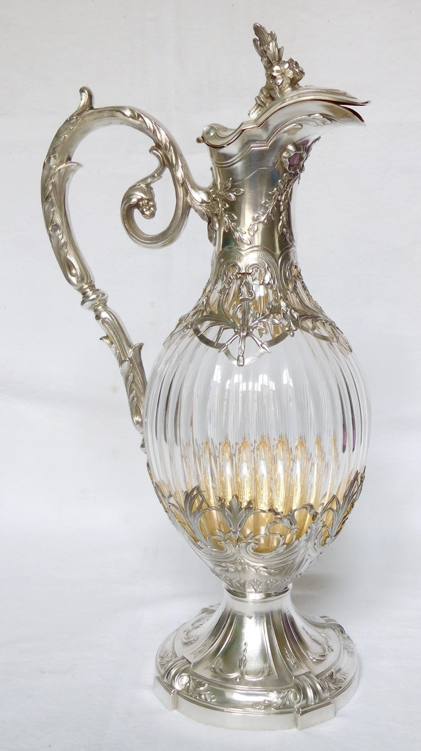 Louis XVI style crystal, sterling silver and vermeil ewer, late 19th century