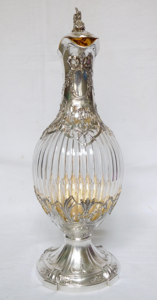 Louis XVI style crystal, sterling silver and vermeil ewer, late 19th century