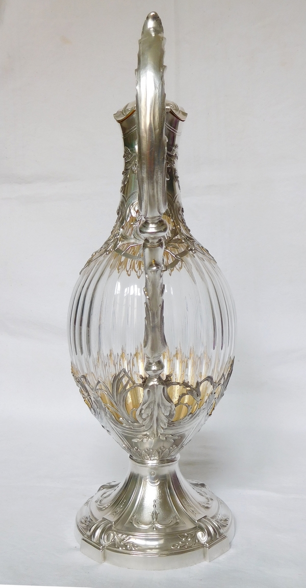 Louis XVI style crystal, sterling silver and vermeil ewer, late 19th century