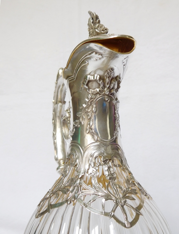 Aiguière de style Louis XVI en cristal de Baccarat & argent massif, fin XIXe / début XXe, par Henri Ofti