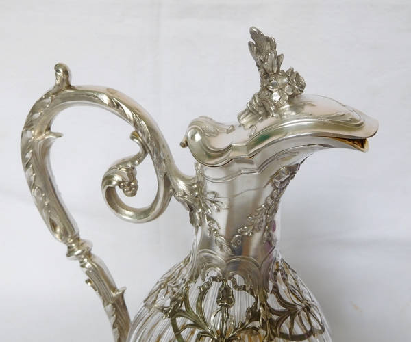 Louis XVI style crystal, sterling silver and vermeil ewer, late 19th century